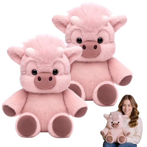 Jeeeun Stuffed Animal Cow Plush, Kawaii Highland Cow Plushies, Pink Stuffed Animal for Stress Relief, Cuddle Therapy Plush for Kids & Adults (2pcs) von Jeeeun