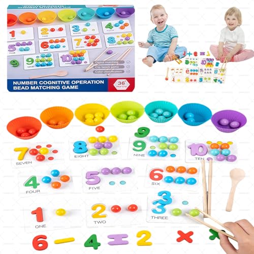 Montessori Arithmetic Math Toy Set - Silicone Digital Learning with Beads, Chopsticks & Spoons, Montessori Toys for Children Gifts (1PCS) von Jeeeun
