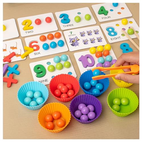 Montessori Arithmetic Math Toy Set - Silicone & Wooden Math Beads Counting Toy with Chopsticks, Spoons, Number Blocks | for Boys Girls Gift (1pcs) von Jeeeun