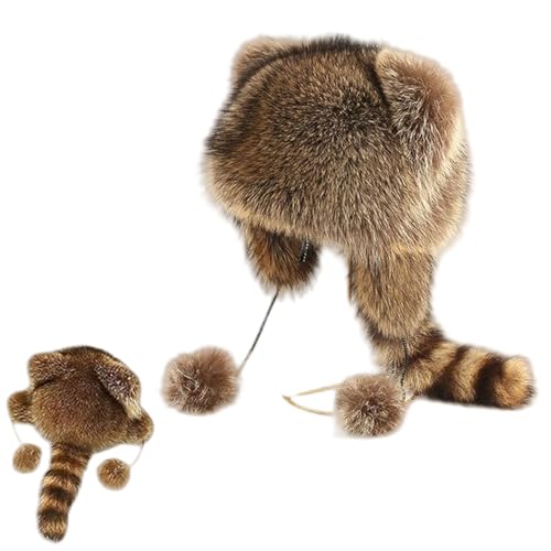 Winter Cute Raccoon Plush Hats - Faux Fur Raccoon Hat with Tail, Keep Ears Warm, Adjustable Fit for Adults & Kids (8 Years+) von Jeeeun
