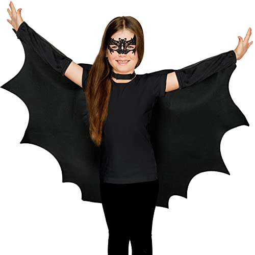 Jeere Halloween Kinder Kostüm Vampir Fledermaus Kostüm Set Inclusive Schwarz Umhang und Spitzen Augenmaske für Halloween Kinder Erwachsene Cosplay Zubehör, Unisex Größe Jeere Halloween Kinder Kostüm Vampir Fledermaus Kostüm Set Inclusive Schwarz Umhang und Spitzen Augenmaske für Halloween Kinder Erwachsene Cosplay Zubehör, Unisex Größe von Jeere
