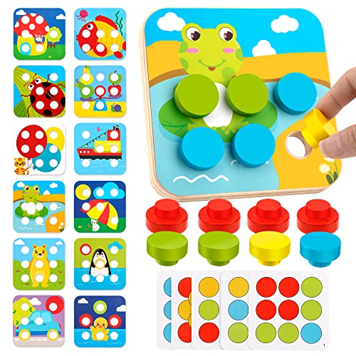Jeesblsy Puzzle ab 1 2 3 Jahr, Mosaik Steckspiel Montessori Spielzeug Baby Color Zuordnungsspiel Motorikspielzeug mit 16 Bunten Bausteine & 12 Mustern, Pädagogische Steckspielzeug Geschenk für Kinder von Jeesblsy