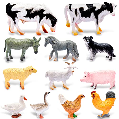 Jeffbaubl 12 Stück Bauernhof Tierfiguren, Mini Tiere Figuren Spielzeug, Bauernhof Tiere Figuren Spielzeug, Realistische Bauernhoftiere Set, Tiere Spielzeug für Kinder Kuchendekoration Geschenk Party von Jeffbaubl