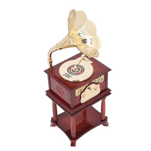Jeffergarden Gramophone Music Box, Vielseitige Tragbare Retro Einfach zu Verwenden Phonograph Clockwork Music Box Abs Plastik für Home Tischschreibtisch Dekorationen (Braunes Grammophon mit Basis) von Jeffergarden