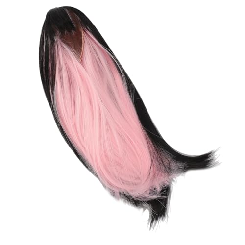 Jeffergarden Puppenperücke mit Strukturierter Basis 1/4-Skala Hitzefreundliche Synthetische Haare Einstellbare Pony für 18.5-21 cm Kopfstylingzubehör (Schwarz Rosa) von Jeffergarden