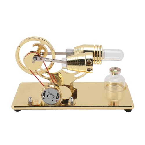 Jeffergarden Stirling Motormodell 6.9x3.7x4,5 Zoll Dampfmotoren -Kit mit LED -Glühbirnen und Schwungradphysikspielzeug (Gold) von Jeffergarden