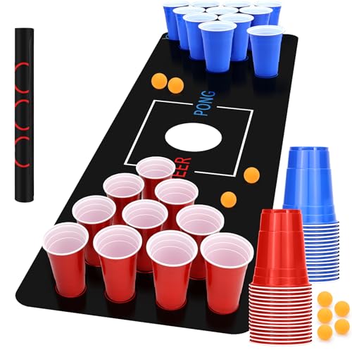 Jeinbuil Bierpong Becher Set Beer Pong Becher Enthält 32 Becher (500ML) +8 Tischtennisbälle+Tischmatte Beerpong Partybecher für Party Camping Geburtstag Hochzeit von Jeinbuil