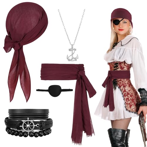 Jeinbuil Piratenkostüm Damen 5er Set, Piraten Kostüm Zubehör Damen Piratenhut Augenklappe Accessories Jeinbuil Piratenkostüm Damen 5er Set, Piraten Kostüm Zubehör Damen Piratenhut Augenklappe Accessories von Jeinbuil