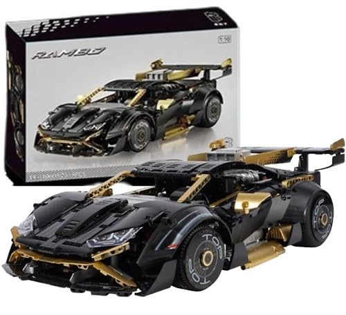 Jeising Black Gold Rambo Sports Car K10600, 2.519 Teile, Modell-Bauset, Technik, Maßstab 1:10, Klemmsteine, Sportwagen, DIY Rennwagen, Klemmbausteine Auto schwarz Bausatz, Supersportwagen Jeising Black Gold Rambo Sports Car K10600, 2.519 Teile, Modell-Bauset, Technik, Maßstab 1:10, Klemmsteine, Sportwagen, DIY Rennwagen, Klemmbausteine Auto schwarz Bausatz, Supersportwagen von Jeising