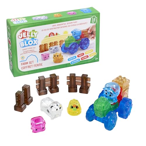 Jelly Blox - Farm Set, Sensorisches Spielzeug für Kinder ab 2 Jahren, Bauset mit 18 weichen, Sensorischen Bauernhoftieren und -Figuren, Bauernhof-Set mit Weichen und Flexiblen Bausteine, Geschenkidee Jelly Blox - Farm Set, Sensorisches Spielzeug für Kinder ab 2 Jahren, Bauset mit 18 weichen, Sensorischen Bauernhoftieren und -Figuren, Bauernhof-Set mit Weichen und Flexiblen Bausteine, Geschenkidee von Jelly Blox