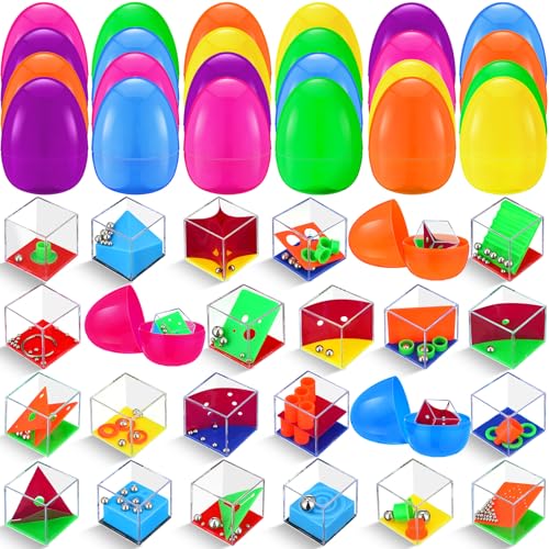 JellyArch 24 Stück Ostereier mit Labyrinth-Würfel-Puzzle-Set, Osterkorbfüller, Ideen, Mini-3D-Gehirn-Labyrinth-Puzzle, Partyspiele für Familie, Partygeschenke für Erwachsene von JellyArch
