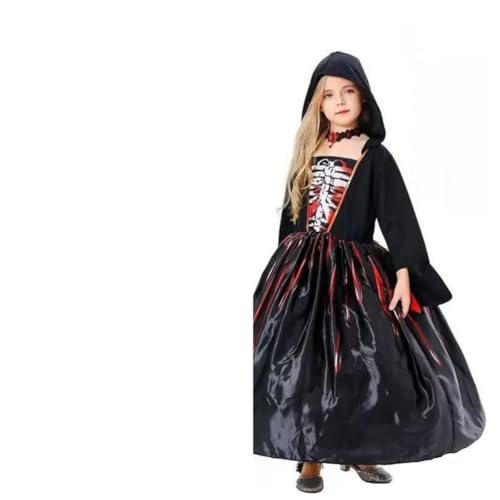 JellyLe Kinder Halloween Kostüm Feier Vampir Hexe Verkleidung Cosplay Kleidung für Mädchen (K,L(130-145CM)) von JellyLe