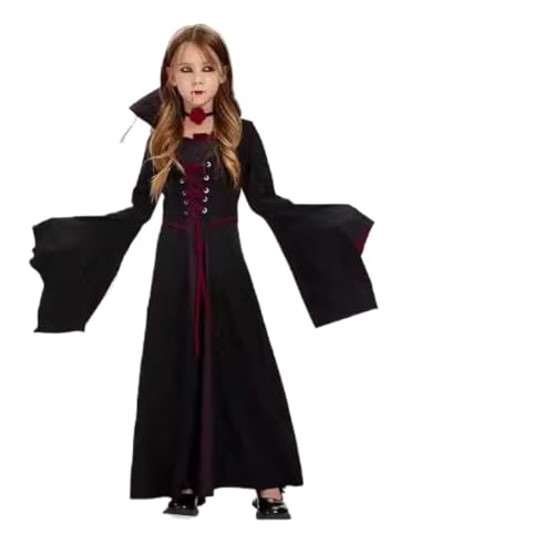 JellyLe Kinder Halloween Kostüm Feier Vampir Hexe Verkleidung Cosplay Kleidung für Mädchen (L,S(110-120CM)) von JellyLe