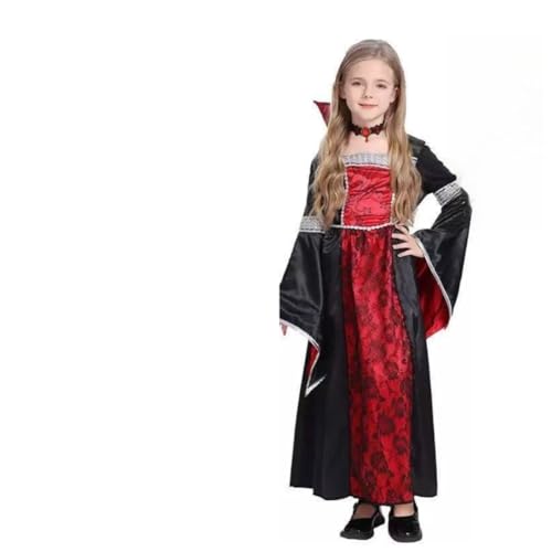 JellyLe Kinder Halloween Kostüm Feier Vampir Hexe Verkleidung Cosplay Kleidung für Mädchen (V,M120-130CM) von JellyLe