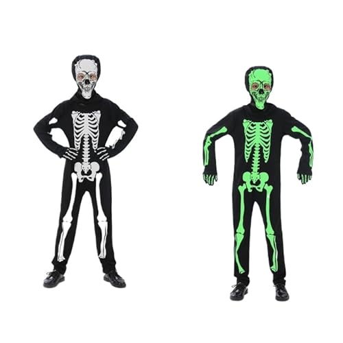 JellyLe Kinder Kostüm Dunkler Bote des Todes Halloween Cosplay mit Sensenmann Nachtleuchtender Verkleidung als GeistLeuchteffekt im Dunkeln (Schwarz D,XL（11-14） 140-) von JellyLe