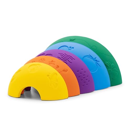 Jellystone Designs Over The Rainbow Baby Stacking Beißring Bunter Silikon Beißring Spielzeug Hell - Geeignet für Jungen & Mädchen ab 9 Monaten von Jellystone Designs