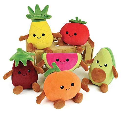 Jemini- FRUITY's 024144 Kiste mit 6 Früchten und Gemüse aus Plüsch, -17 cm, weich und flauschig, für Kinder, Mehrfarbig von Jemini