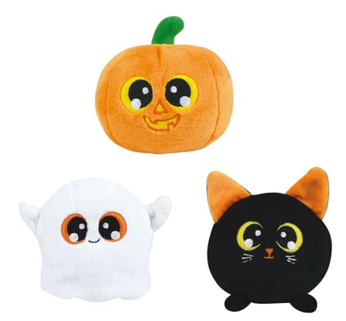 Jemini Halloween-Set, mit 3 Plüschtieren, Ton oder Licht, -9 cm: Kürbis, Fantom oder Katze von Jemini