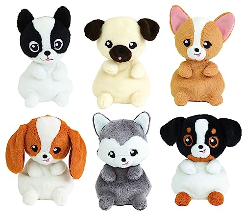 Jemini Kidimols 6 Plüschtiere Hunde +/- 14 cm: Husky, Chihuahua, Mops, Cocker, Bulldogge und Australischer Schäferhund von Jemini