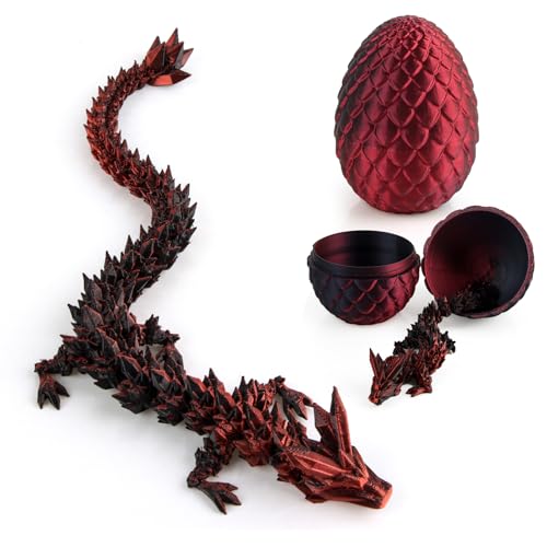 Jemmytu 3D-Gedrucktes Drachenei, Geheimnisvolles Kristall-Drachenei, Fidget-Spielzeug, Überraschung, Ostereier, Mythische Dracheneier (SchwarzRot) von Jemmytu