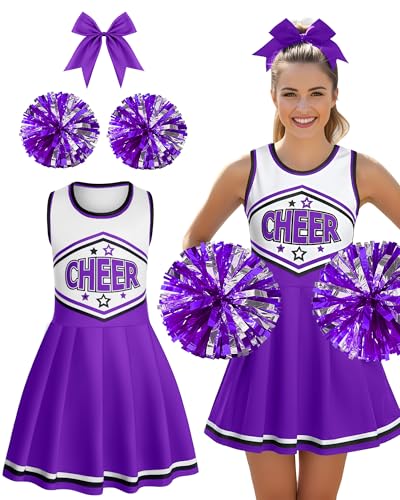 JenPen 3-teiliges Halloween-Cheerleader-Kostüm für Damen, Erwachsene, Mädchen, Cheerleader-Outfit-Set, Cheerleader-Uniform-Kleid für Party, Violett, L von JenPen