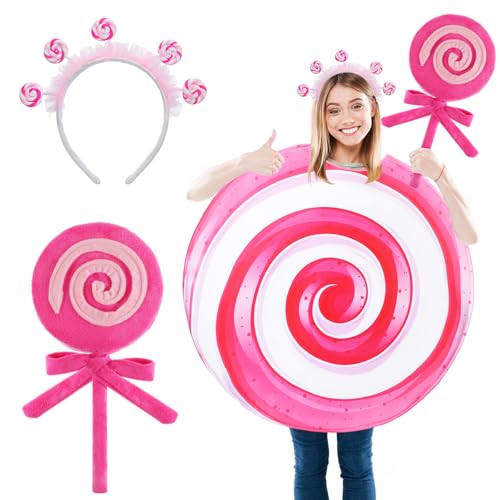 JenPen Halloween-Lutscher-Kostüm für Damen, Süßigkeiten-Kostüm, Zubehör, Regenbogen-Süßigkeiten-Outfits für Damen, Halloween, Weihnachten, Lutscher-Thema, Cosplay-Zubehör, 3 Stück von JenPen