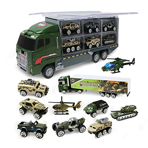 Jenilily Militär Auto Spielzeug Panzer Hubschrauber Armee LKW Autotransporter Spielzeugautos Kinderspielzeug ab 3 4 5 Jahre Junge von Jenilily