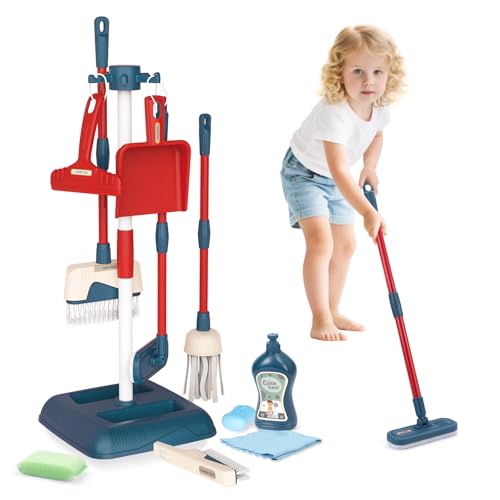 Jenilily Kinder Putzset, Besen mit langem Stiel, Kehrschaufel, Handfeger, Wischmopp Set mit Ständer Kinderbesen Spielzeug ab 3 Jahren Jenilily Kinder Putzset, Besen mit langem Stiel, Kehrschaufel, Handfeger, Wischmopp Set mit Ständer Kinderbesen Spielzeug ab 3 Jahren von Jenilily
