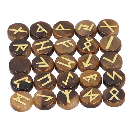 Jenngaoo 25 Stück Runde Runensteine, Gravierte Symbol Stein Runen für die Wahrsagung Yoga Meditation und Handwerk Dekoration (Gelb Tigerauge) von Jenngaoo