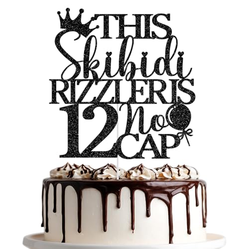 Dieser Skibidi Rizzler ist 12 Kuchendekoration ohne Kappe, Happy 12th Birthday Cake Topper, Hello 12, 12. Geburtstag, Party-Dekoration, schwarzer Glitzer Dieser Skibidi Rizzler ist 12 Kuchendekoration ohne Kappe, Happy 12th Birthday Cake Topper, Hello 12, 12. Geburtstag, Party-Dekoration, schwarzer Glitzer von Jenrtvis