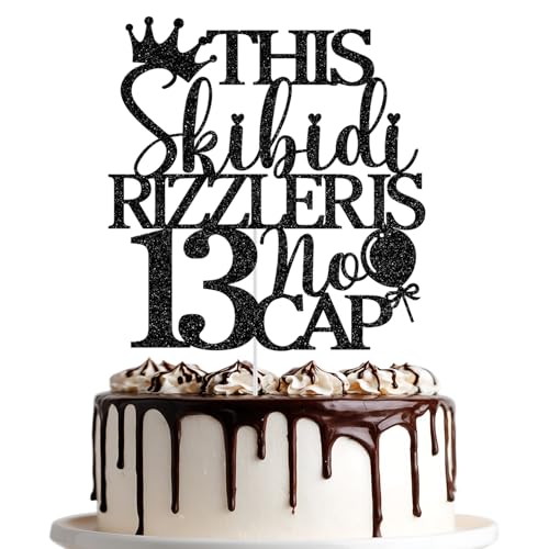 Dieser Skibidi Rizzler ist 13 ohne Kappe, Tortenaufsatz "Happy 13th Birthday", Party-Dekoration, schwarzer Glitzer von Jenrtvis