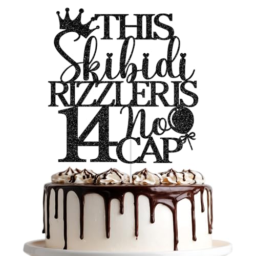 Dieser Skibidi Rizzler ist 14 ohne Kappe, Tortenaufsatz "Happy 14th Birthday", Hello 14, 14. Geburtstag, Party-Dekoration, schwarzer Glitzer Dieser Skibidi Rizzler ist 14 ohne Kappe, Tortenaufsatz "Happy 14th Birthday", Hello 14, 14. Geburtstag, Party-Dekoration, schwarzer Glitzer von Jenrtvis