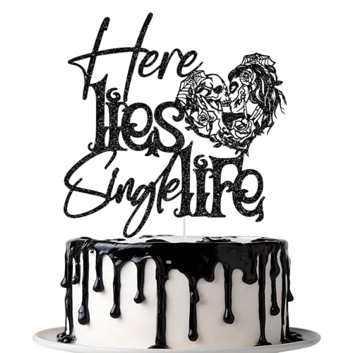 Here Lies Single Life Cake Topper, Skull Bachelorette Cake Decorations, Gothic Theme Bridal Shower Engagement Wedding Bachelorette Party Decorations, Black Glitter Here Lies Single Life Cake Topper, Skull Bachelorette Cake Decorations, Gothic Theme Bridal Shower Engagement Wedding Bachelorette Party Decorations, Black Glitter von Jenrtvis