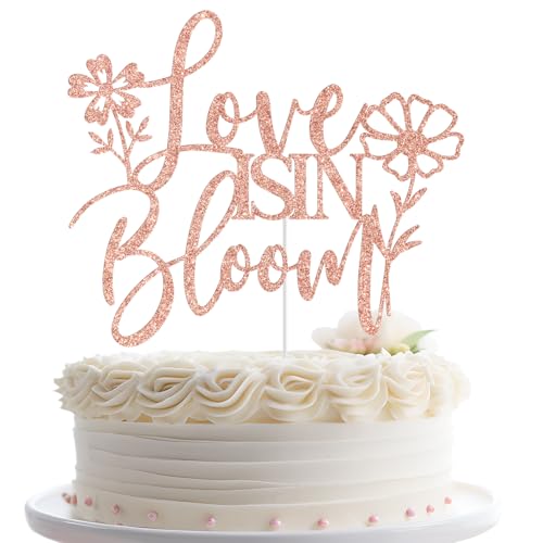 Tortenaufsatz "Love is in Bloom", florale Brautparty, Kuchendekoration, Wildblumen-Blumen-Thema, Hochzeit, Verlobung, Junggesellinnenabschied, roségoldener Glitzer Tortenaufsatz "Love is in Bloom", florale Brautparty, Kuchendekoration, Wildblumen-Blumen-Thema, Hochzeit, Verlobung, Junggesellinnenabschied, roségoldener Glitzer von Jenrtvis