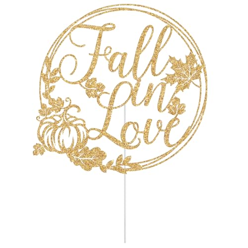 Tortenaufsatz mit Aufschrift "Fall in Love", Hochzeitstortendekoration, Herbst-Erntedankfest, Brautparty, Hochzeitstag, Party-Dekorationen, goldener Glitzer Tortenaufsatz mit Aufschrift "Fall in Love", Hochzeitstortendekoration, Herbst-Erntedankfest, Brautparty, Hochzeitstag, Party-Dekorationen, goldener Glitzer von Jenrtvis