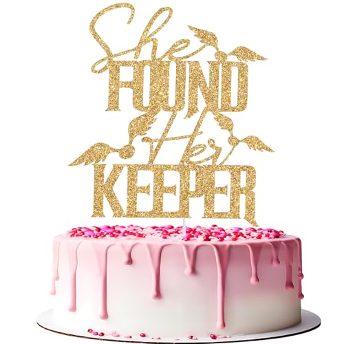 Tortenaufsatz mit Aufschrift "She Found Her Keeper", magische Themen-Brautparty-Dekorationen, Zauberer, Hochzeit, Verlobung, Junggesellinnenabschied, goldfarbener Glitzer Tortenaufsatz mit Aufschrift "She Found Her Keeper", magische Themen-Brautparty-Dekorationen, Zauberer, Hochzeit, Verlobung, Junggesellinnenabschied, goldfarbener Glitzer von Jenrtvis