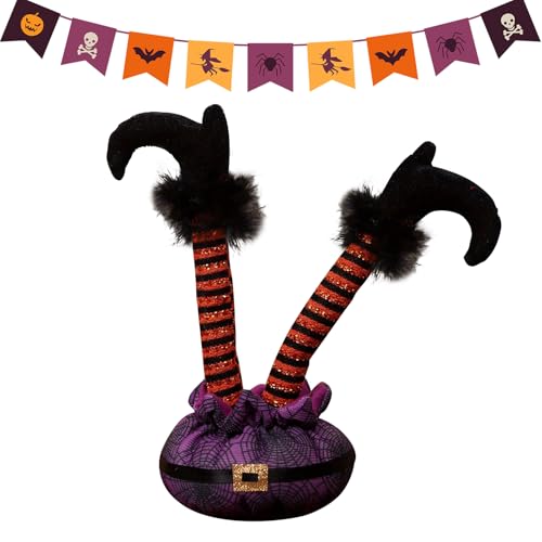Jenshhch Halloween Hexenbeine Ornament Purple Green Fuß Tabletop Decoration For Halloween Party Home Decor Spooky Witch Legs Decorations (B) von Jenshhch