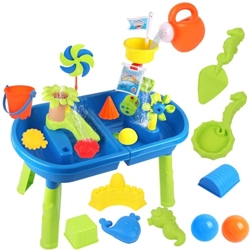 Jenshhch Wasserspieltisch Kinder Outdoor 2-in-1 Wassertisch mit Zubehör Set Wasserspielzeug für Sommeraktivitäten Jungen Mädchen 3-8 Jahre Sand- und Wasserspaß im Garten (A) von Jenshhch