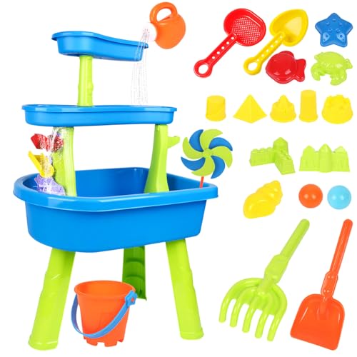 Jenshhch Wasserspieltisch Kinder Outdoor 2-in-1 Wassertisch mit Zubehör Set Wasserspielzeug für Sommeraktivitäten Jungen Mädchen 3-8 Jahre Sand- und Wasserspaß im Garten (B) von Jenshhch