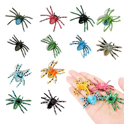 Jeorywoet 12pcs Tierfiguren 1.4x1.8 Realistische umweltfreundliche Plastikspinnen, kleine Spinnen-Aktionsmodell Tierspielzeug für Kinder Frühschullehrer, Geburtstag Cupcake Topper, Tierfiguren von Jeorywoet