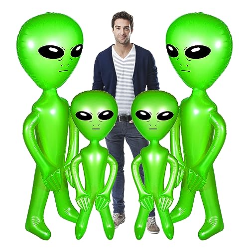 Jeorywoet Blow Up Alien, aufblasbare Alien 4PCS 66, 93 Zoll 33, 46 Zoll Luftballons kein Leck PVC Spielzeug lustige realistische Partydekorationen zum Halloween -Geburtstag für Home Kitchen von Jeorywoet