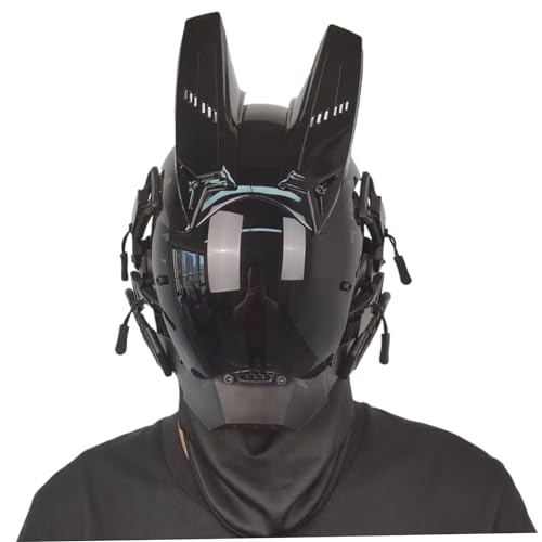 Jeorywoet Cyberpunk -Maske mit Horn -Futuristische Maske für Männer PC Dekorative Punkmaske mit Gesichtsmaske Cybermaske für Cosplay Party Halloween Music Festival, Cyberpunk Helm von Jeorywoet