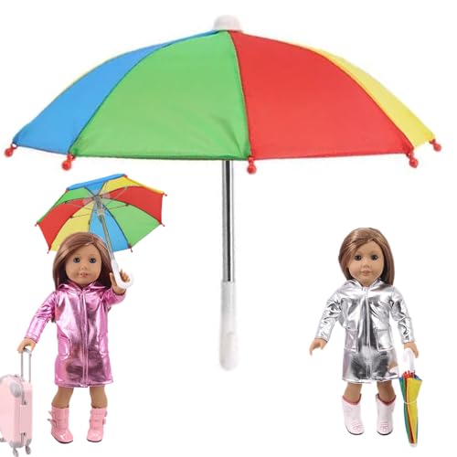 Jeorywoet Doll Regenschirm für 18 -Zoll -Puppen, farbenfrohe Spielzeugschirm, 10,2 x 8,5 Zoll geöffneter, winziger Regenschirm, lustige Mini -Regenschirme für Dekorationen, Spielzeug Regenschirm von Jeorywoet