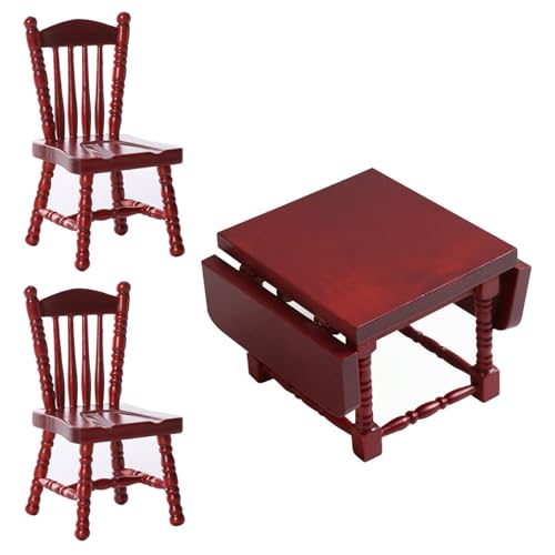 Jeorywoet Dollhouse Küche, Puppenhausmöbelset, Holz 1/12 Skala Dollhouse Kitchen umfasst 1 Rechteck Esstisch und 2 Stuhl Esszimmerdekoration, 1:12 Skala Dollhouse Furniture, rot Jeorywoet Dollhouse Küche, Puppenhausmöbelset, Holz 1/12 Skala Dollhouse Kitchen umfasst 1 Rechteck Esstisch und 2 Stuhl Esszimmerdekoration, 1:12 Skala Dollhouse Furniture, rot von Jeorywoet