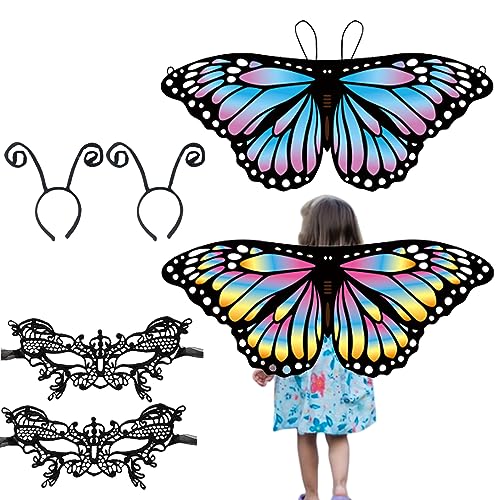 Jeorywoet Kids Butterfly 6PCS Fairy Butterfly mit Maske und Antennen Stirnbändern Schmetterlingsschalkostüm für Mädchen Halloween Geburtstagsfeier Dress -up, Schmetterling Kostüm Kinder von Jeorywoet