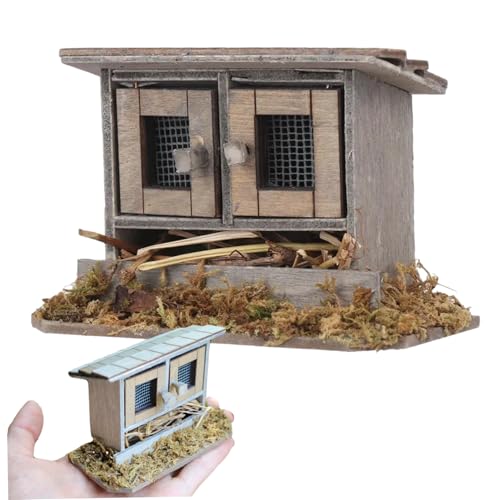 Jeorywoet Miniaturpuppenhauszubehör, simuliertes Hühnchen -Nest 1:12 Puppenhauszubehör, Holzmini House für DIY Doll Garden Yard Dekoration, 1:12 Möbel Skala von Jeorywoet