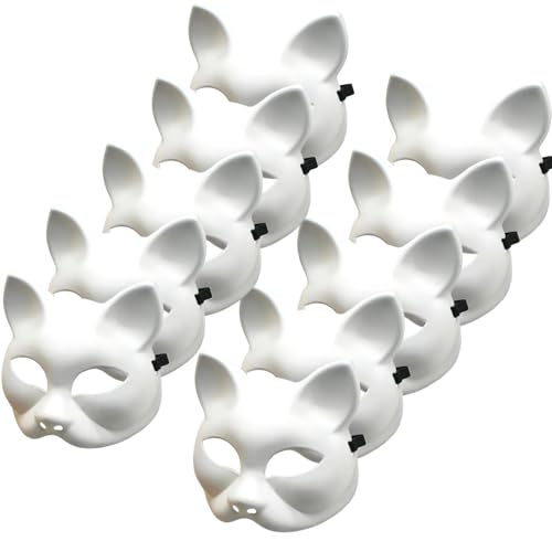Jeorywoet Weiße Maske, 10pcs Katzenmaske 5x6.7 Blank Halloween, Plastikkatze Masken zum Malen, DIY halb Gesicht weiße Therian, Therian -Ausrüstung mit Gummiband für Halloween, Hälfte Jeorywoet Weiße Maske, 10pcs Katzenmaske 5x6.7 Blank Halloween, Plastikkatze Masken zum Malen, DIY halb Gesicht weiße Therian, Therian -Ausrüstung mit Gummiband für Halloween, Hälfte von Jeorywoet
