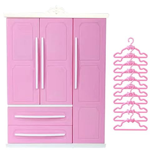 Puppenhausmöbel, Puppenschrank, 3 Tür 2 Schuppenpuppenhausgarderobe, 7x10x3 Möbel mit 10 Kleiderbügeln, DIY -freundliche Miniaturen für die Einstellung, Puppenkleidung Aufbewahrung von Jeorywoet