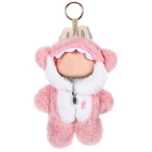 Jeqqinuz 17cm Plush Bekleidung für Labubu Monster Labubu Kleidung, Zubehör für Puppe, Rosa Hai Kinder Geschenke Plüsch Pullover Hoodie Bekleidung DIY(Ohne Puppe) von Jeqqinuz