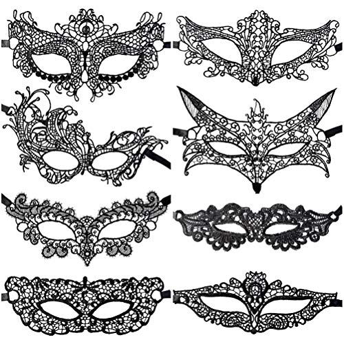 Jerbro 8 Stück Venezianische Maske Spitze Augenmaske Maskerade Gesicht für Damen Karneval Masquerade Maskenball Kostüm Party von Jerbro